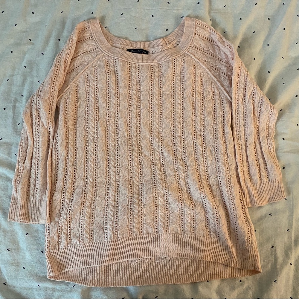 American eagle outfitters, XS, pink, 3/4 sleeve, cable knit